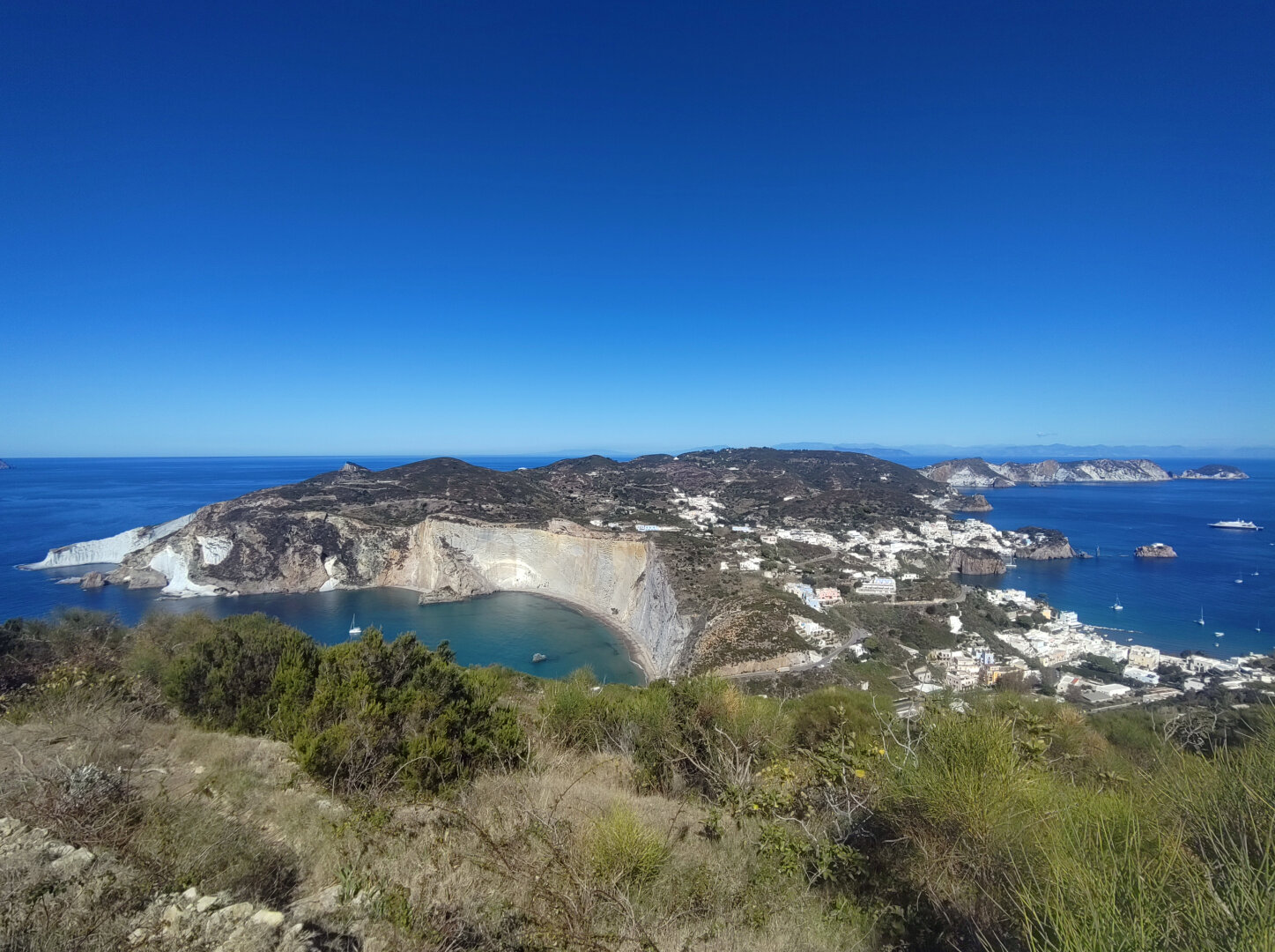 View over the island of Ponza to north with the beach «Chiaia di luna» in the middle.
